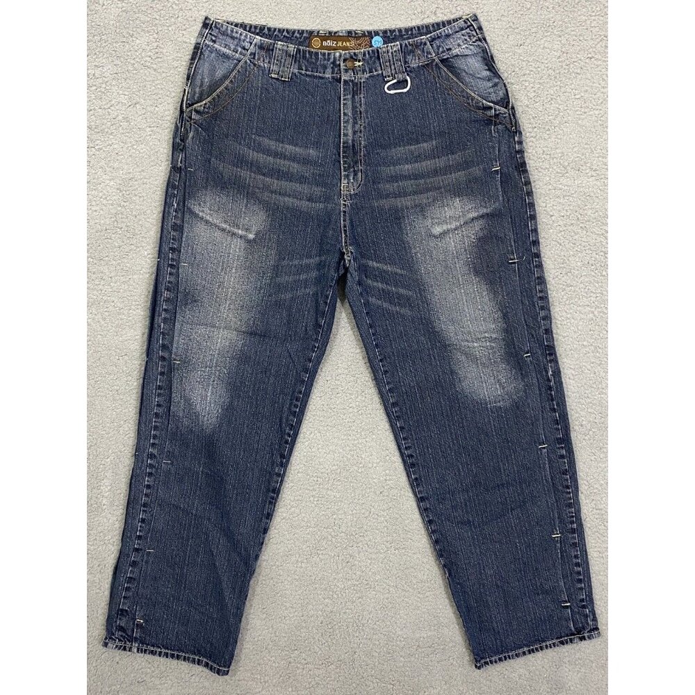 NOIZ Y2K Hip Hop Baggy Jeans Men 38 Denim Multi Stitched Skater ￼Vintage